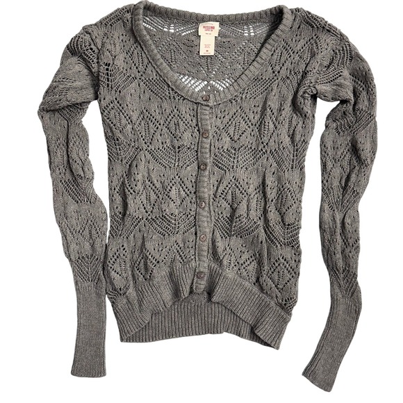 Mossimo Gray Knit Cardigan Sweater Long Sleeve Button Down Lightweight Medium - Picture 1 of 7